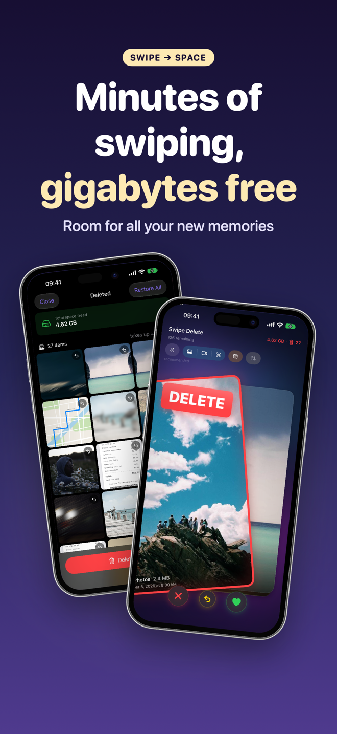 Trash and deck side by side: minutes of swiping, gigabytes freed